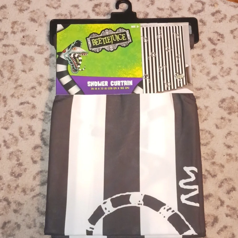 BEETLEJUICE BLACK & WHITE STRIPED SANDWORM FABRIC SHOWER CURTAIN